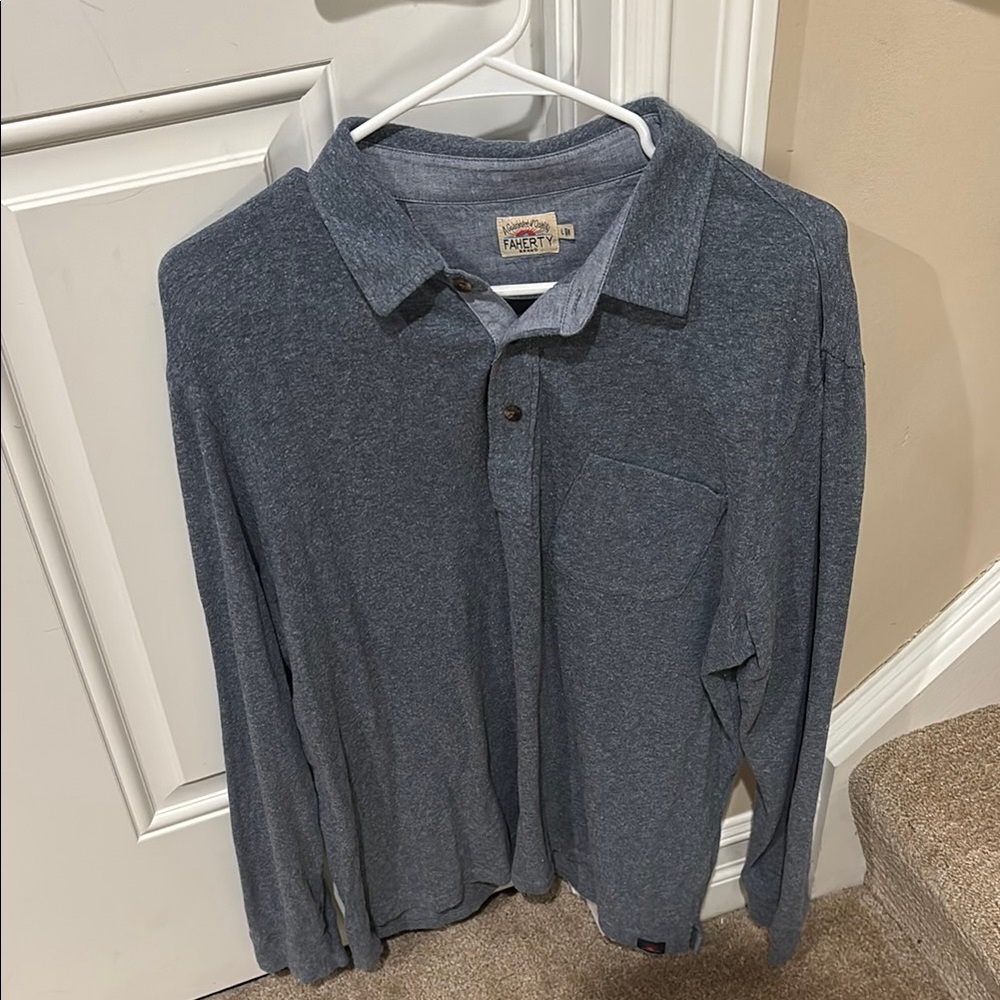 Faherty Blue Polo Shirt Long Sleeve